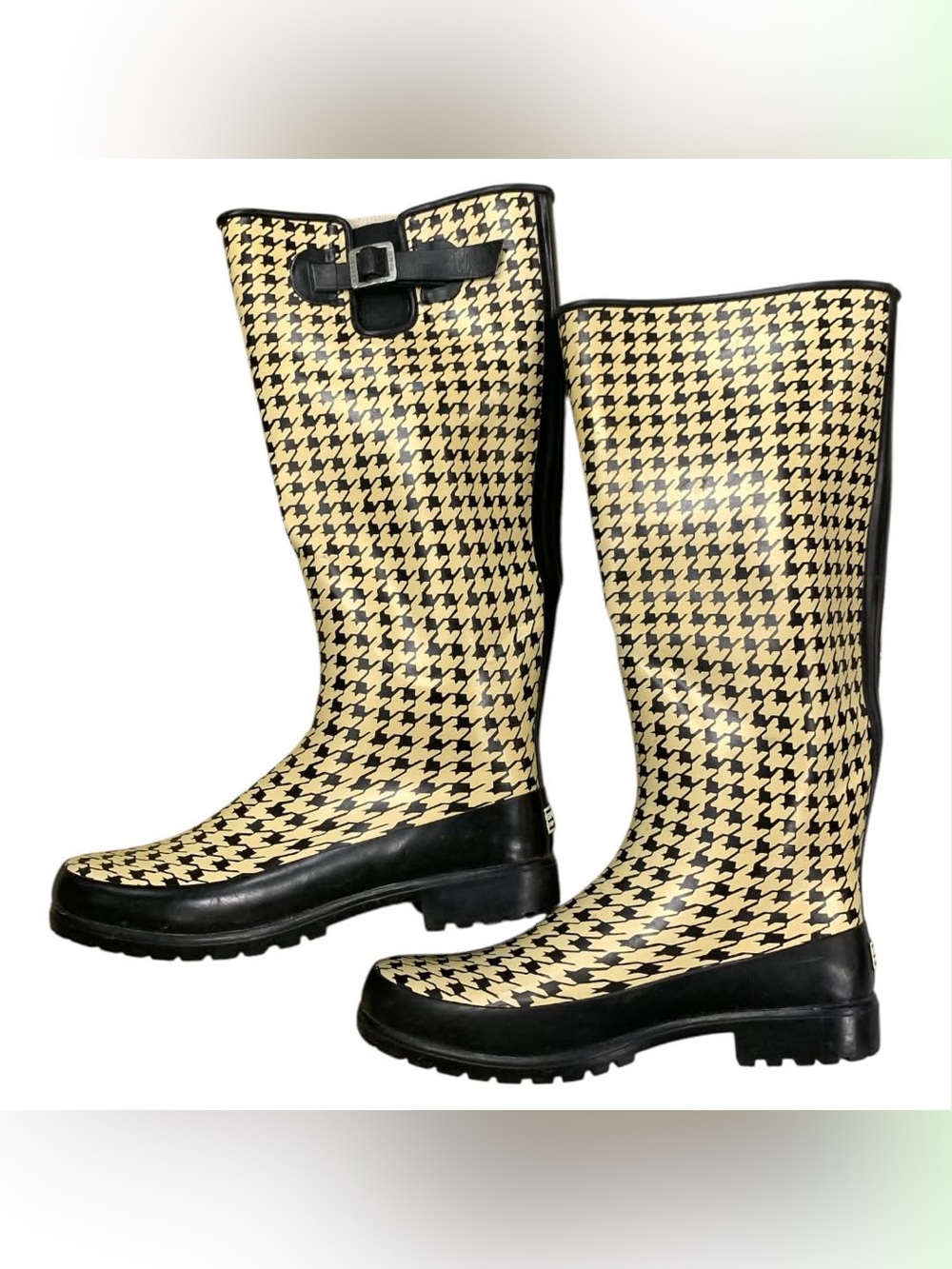Sperry Houndstooth Rain Boots - Black and Cream S9
